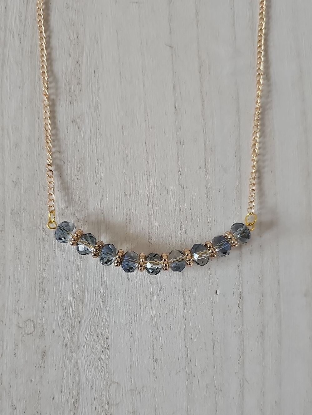 Gold Chain Necklace with Gray Crystal Beads